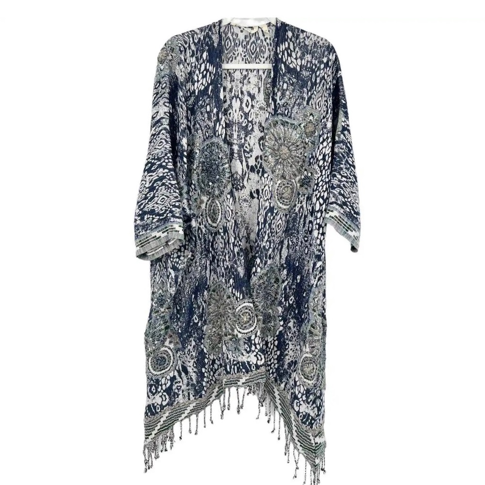 Soft Surroundings Womens Boho Printed Emor Open Front Cardigan Sweater Size L XL